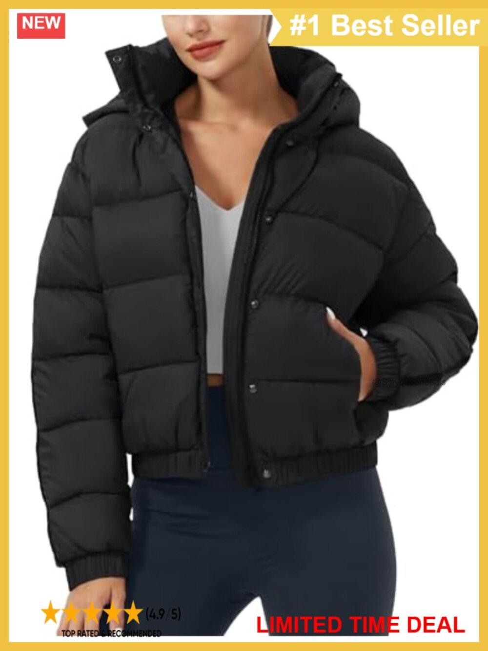 Pioneer Camp Women's Cropped Puffer Jacket Hood Waterproof Quilted Bubble Coat
